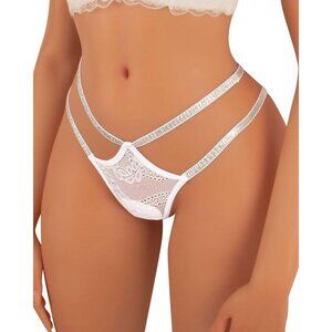 🆕Women’s White Glitter Strappy Lace Sexy Underwear Breathable Polyamide Panties